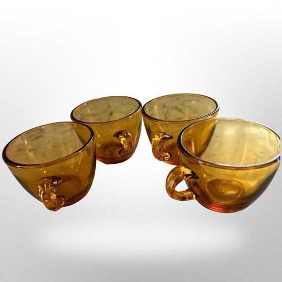 4 Vintage Amber Glass Indiana Hand Blown Glasses Punchbowl Replacements 6oz - Picture 2 of 7